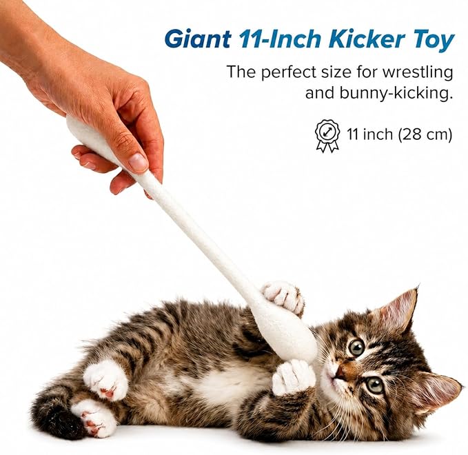 Glaciart One XXL Swabs Cat Toys with Catnip - 2 Pk | Durable for Chew, Cute Cat Toys Interactive Kitty for Boredom, Exercise, & Play | Filled w/Organic Catnip for Anxiety & as Digestive Aid