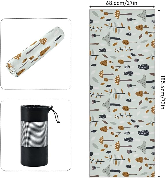 Mushroom Yoga Mat Towel Non Slip Soft Sweat Absorbent Hot Yoga Towel for Hot Yoga, Pilates and Workout-73 x 27 Inch