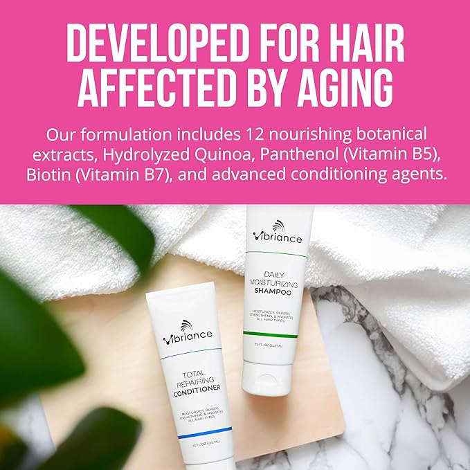 Vibriance Shampoo and Conditioner Set - Strengthening Wash Infused with Biotin for Dry, Damaged, Aging Hair - Deeply Hydrating, Moisturizing