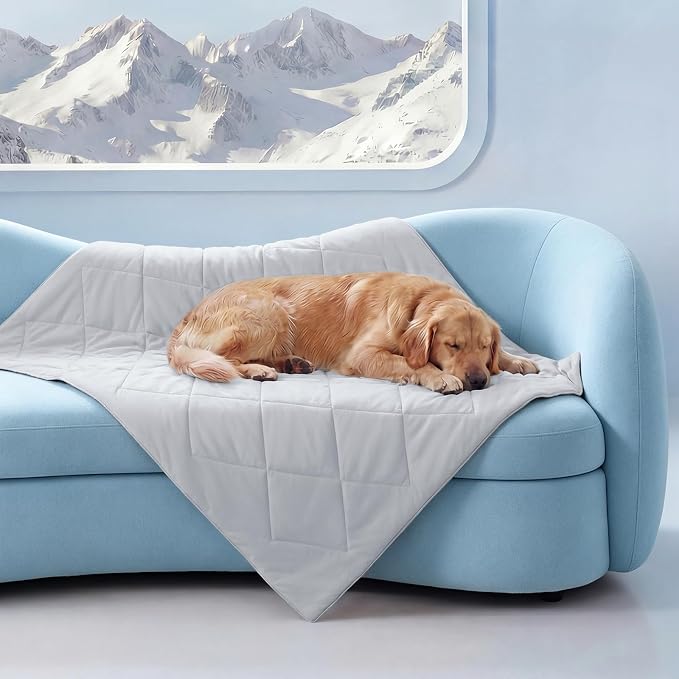 Luciphia Silky Cooling Dog Blanket Q-MAX>0.4 Throw Cat Mat Light Grey,40x60 | Pet calming summer self-cooling breathble puppy cat bed; machine wash cold; protects furniture from pet hair and claws.