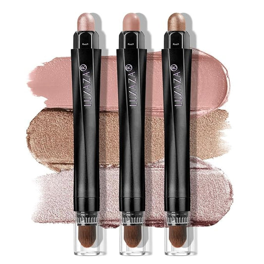 Classic 3PCS Neutral Eyeshadow Stick Makeup Set, Metallic Shimmer Matte Cream Eye Shadow Eyeliner Brightener Pencil Crayon - Rosewood Bloom
