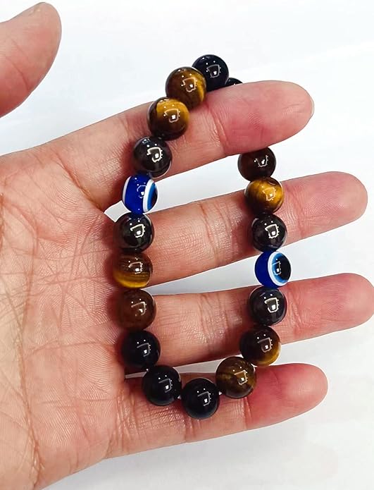 Evil Eye with Hematite Black Obsidian Tiger Eye Stone Triple Protection Bracelets for Men Women, Crystal Healing Stone Bracelet Bring Luck Prosperity and Happiness Jewelry