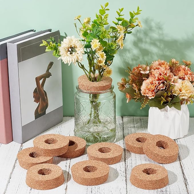 OLYCRAFT 10Pcs Cork Lids for Glass Planter 2.9-3.1 Inch Plant Corks | 1.2 Inch Hole Cork Stoppers for Glass Planter, Vase Lids Cork Replacement for Hydroponics Plant Growing Vases - 0.8 In Thick