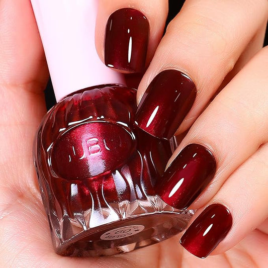Major Dijit Quick Air Dry Nail Polish Glitter Dark Red Regular Nail Polish Non UV Gel Hema 0.34 fl oz.