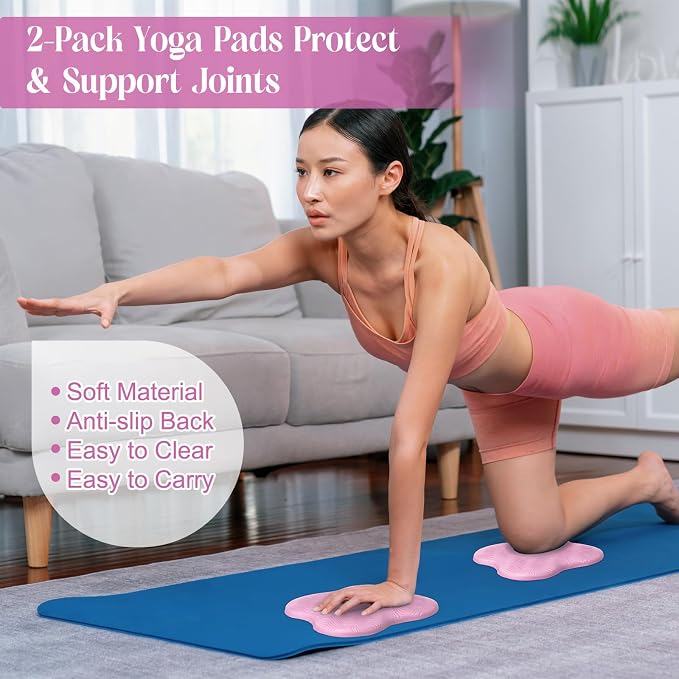RoundFunny 5 Pcs Yoga Blocks Knee Pads Yoga Strap Set Soft Premium Foam Blocks Accessories for Pilates Meditation General Fitness Stability, Kneeling, Balance, Deepen Stretches and Toning