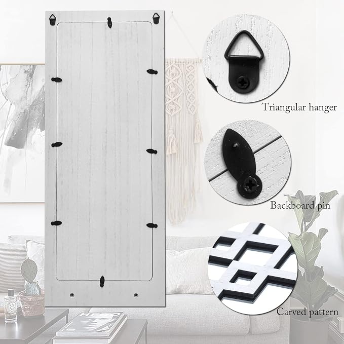 ZEXUIRU 2 Set Rustic Candle Sconces Living Room Bedroom Entryway Wood Mirrored, Farmhouse, Carved Frame Wall-Mount Wooden Candle Holders Wall Decor Hanging Handmade Holder - Distressed White