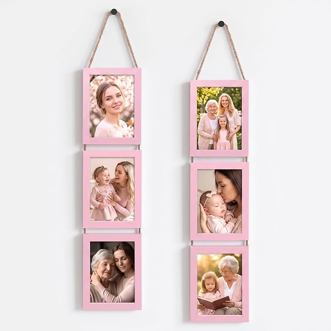 QUTREY 5x7 Picture Frames Collage Pink, 6 Openings Hanging Photo Frame Set Display Vertical 5 by 7 inch Pictures for Wall Decor, 2 Pack