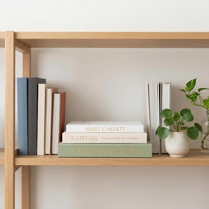 Sage Green Faux Book Box Set of 3 - Linen Decorative Books for Shelves, Fake Books for Decoration with Secret Compartment, Cottagecore Aesthetic Room Decor (Green-Beige-White)