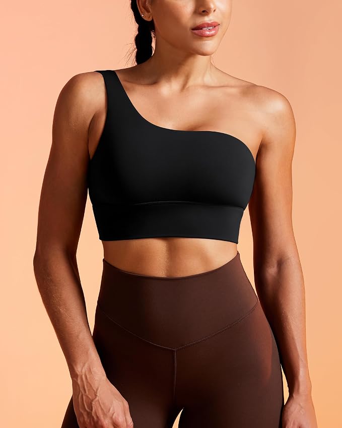 Queenie Ke Womens One Shoulder Sports Bra Left Side Strap Yoga Bras Gym Training Workout Crop Tops