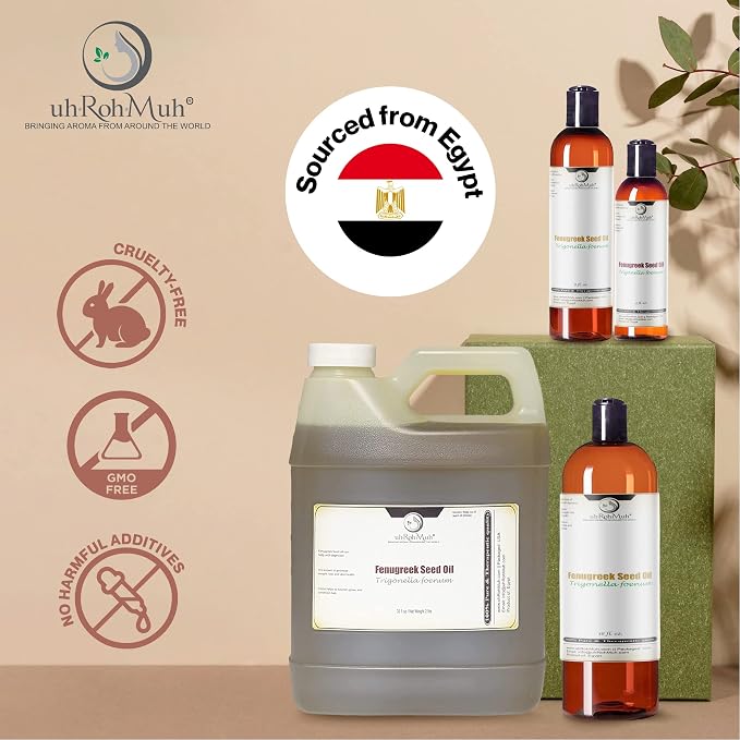 uh*Roh*Muh Premium Egyptian Organic Fenugreek Carrier Oil - USDA Certified, Pure & Unadulterated - Perfect for Hair, Skin Care & Aromatherapy - 100% Natural 32 fl oz (Net Wt. 0.86 kg / 1.9 lb)