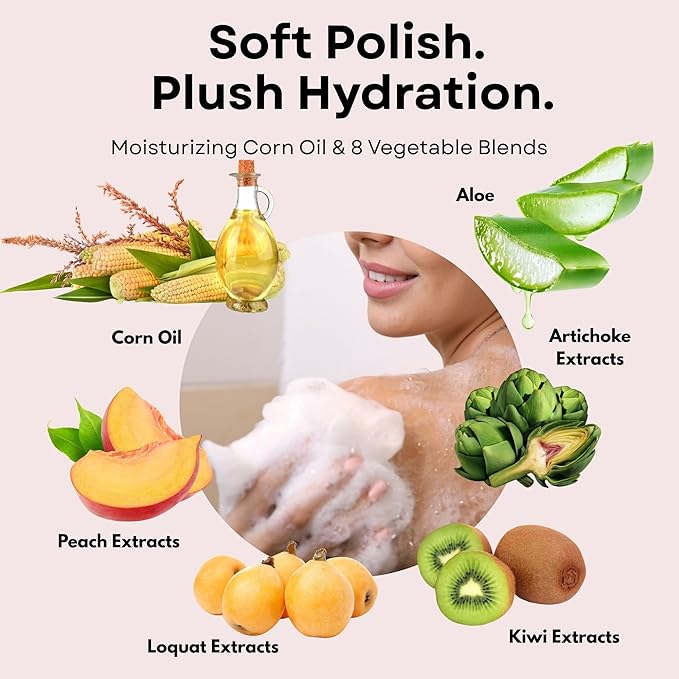 Pelican Soap Exfoliating Body Scrub for Women & Girls with Peach, Aloe, Sea Salt& Natural Exfoliant, Full Body Scrub Exfoliator with Gentle Foam, Natural Body Scrubs for Dead Skin & Dark Spot 6.35 Oz