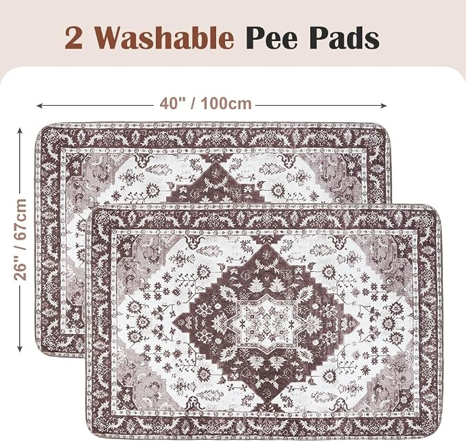 Washable Pee Pads for Dogs, 2 Pack Reusable Puppy Training Pads 40"x26" Super Absorbent Waterproof Dog Training Pads, Non-Slip Potty Pads, Whelping Pads Litter Mat Light Brown Medallion