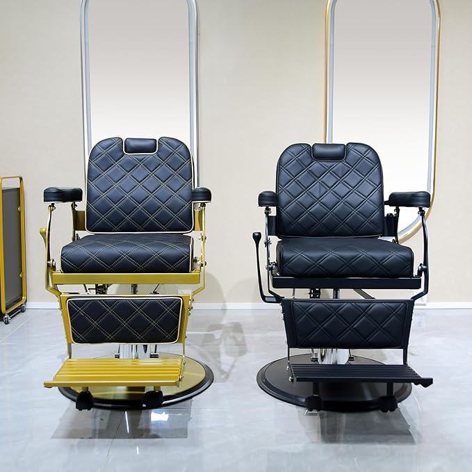 Heavy Duty Vintage Barber Chair，Hydraulic Salon Chair with Headrest for Hairdressers Heavy Tattoo Shampoo Beauty Salon Equipment(Golden)