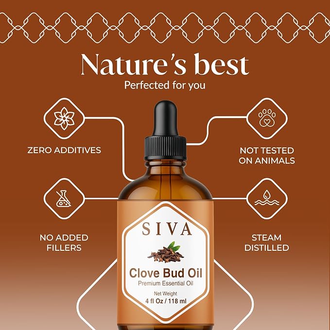 Siva Clove Bud Essential Oil 4 Fl Oz – for Diffuser, Skin & Hair Care – Ideal for Massage & DIY Blends- with Dropper
