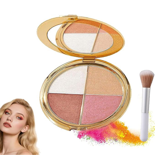 Eye & Cheek Palette - Eyeshadow and Highlighter Makeup (with Detachable Brush), Makeup Palettes Contour Kit, Shimmer Glow Face Highlighter Palette for Women Face, Natural Glow Contour Powder (1pcs)