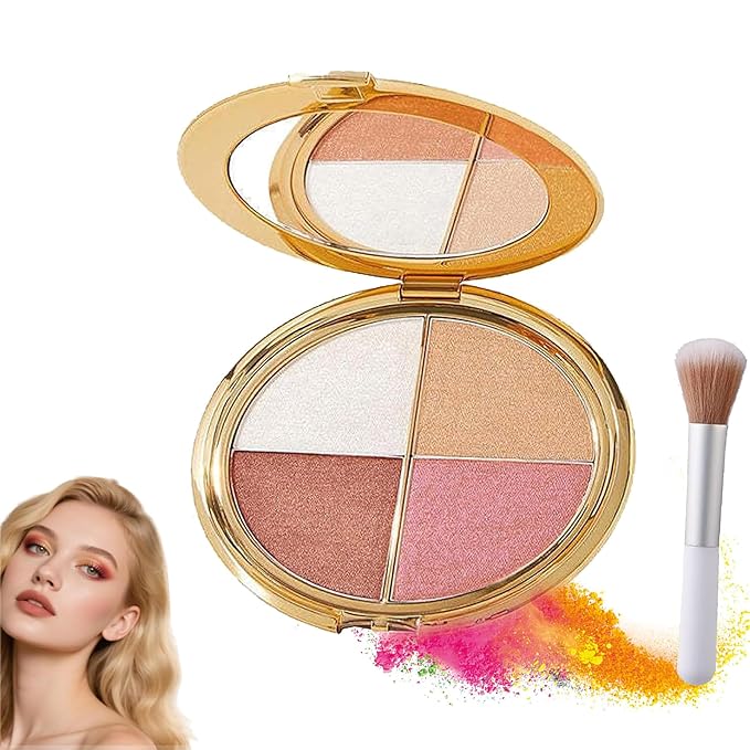 Eye & Cheek Palette - Eyeshadow and Highlighter Makeup (with Detachable Brush), Makeup Palettes Contour Kit, Shimmer Glow Face Highlighter Palette for Women Face, Natural Glow Contour Powder (3pcs)