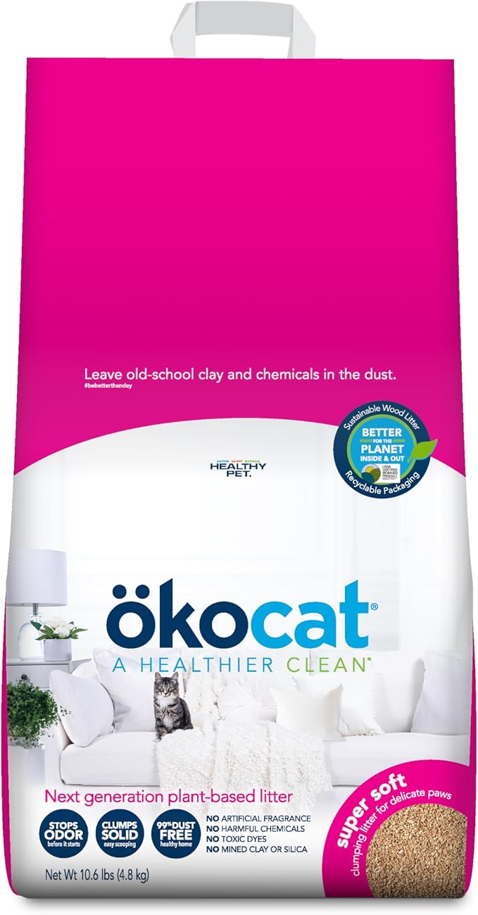 ökocat Super Soft Wood Unscented Clumping Cat Litter, 10.6 Pounds - Natural Ingredients, Stops Odor, Clumps Solid, 99% Dust Free, Great for All Cats, Sensitive Paws, Kittens | Ideal for cats with sensitive paws and kittens, Clay-like texture for easy t...