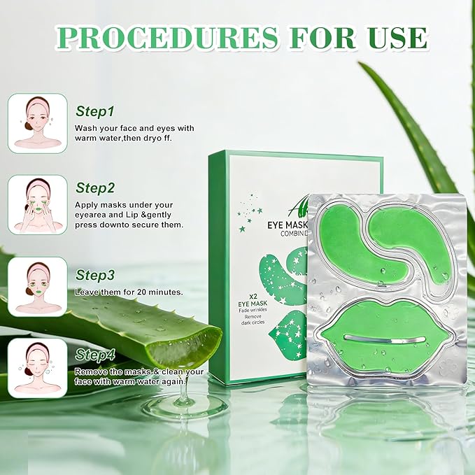 10 Pairs Under Eye Masks & Lip Mask Set with Aloe Vera | For Puffy Eyes, Dark Circles, Fine Lines & Dry Lips | Hydrating Treatment, Gifts for Women, Party Favors, Bachelorette Party Favors