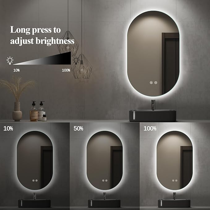 Niccy Oval LED Bathroom Vanity Mirror, 36x22inch Frameless Backlit Mirror with Light, Smart Anti-Fog Waterproof Mirror with Memory Function Dimmable Lighted Mirror
