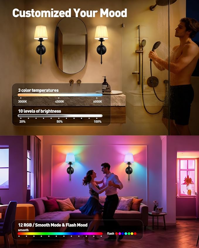 10000mAh Battery Operated Wall Sconce Set of 2,Rechargeable Wall Sconces set of Two,Vintage Black Sconces Wall Decor,Wireless Wall Lamp,Cordless Wall Lights Living Room Bedroom (Not Peel and Stick on)