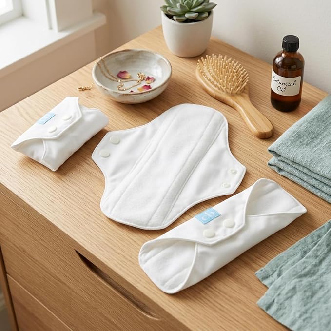 Charlie Banana - Reusable Feminine Pads Regular 3 Pack with Pouch | Washable Menstrual Pads for Medium Absorbency | White