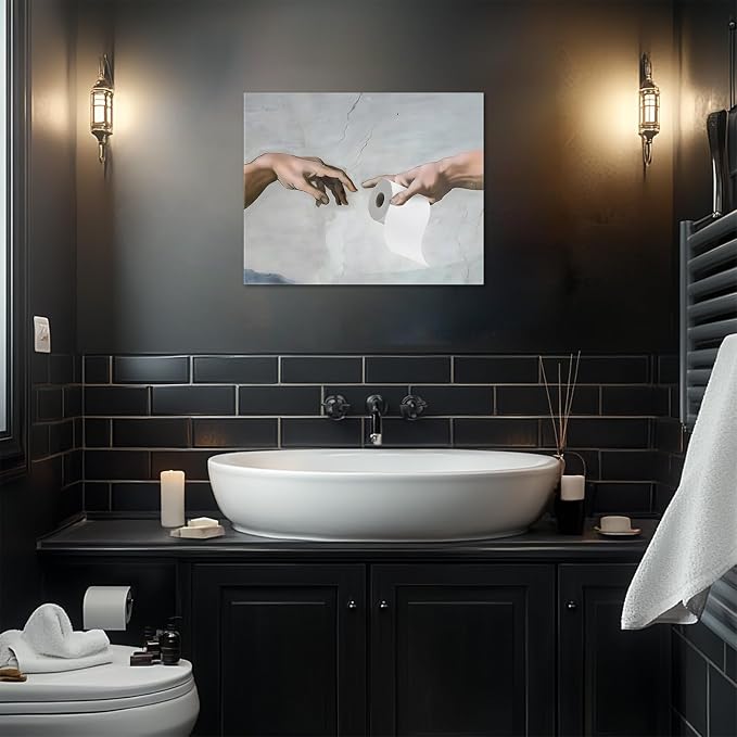 Funny Bathroom Canvas Wall Art, Toilet Paper Humor Poster, 16x20 Inch | Hilarious bathroom comedy decor and modern toilet artwork, gag gift for home, guest bath or office, Humor Style-01