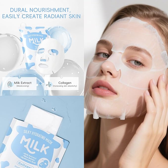 12PCS Milk Skin Care Set for Kids & Teens, 12 IN 1 Moisturizing Milk Skincare Set for Kids Girls Ages 8-12, Milk Skin Care Kit for Girls Teens 10-12, Birthday Gifts for Kids, Face Care Kit, Bulk Gifts