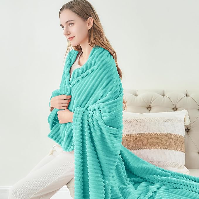 BEDELITE 3D Ribbed Jacquard Aqua Fleece Throw Blanket for Couch, 50x60 Inch | Soft Warm Decorative Fluffy Blanket, Cozy Plush Lightweight Fuzzy Throw Blanket for Bed Sofa Home Room Decor, Gift for Women