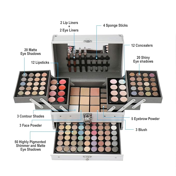 All-in-One Makeup Gift Set Carry All Makeup Kit for Women Full Kit With Aluminum Case Lipgloss Lipstick Concealer Blush Foundation Face Powder Eyeshadow Palette Cosmetic Palette #3
