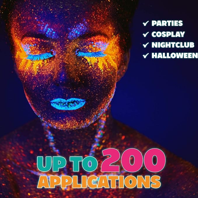 Kraze FX Neon Pop 1-Stroke 12 Split Cake Palette (6 gm) with 2 Brushes - Professional UV Glow Blacklight Reactive Body & Face Painting Kit, Water Activated, Hypoallergenic, Vibrant Face Paint