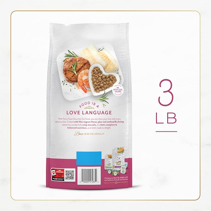 Purina Fancy Feast Dry Cat Food Filet Mignon Flavor with Seafood and Shrimp - 3 lb. Bag