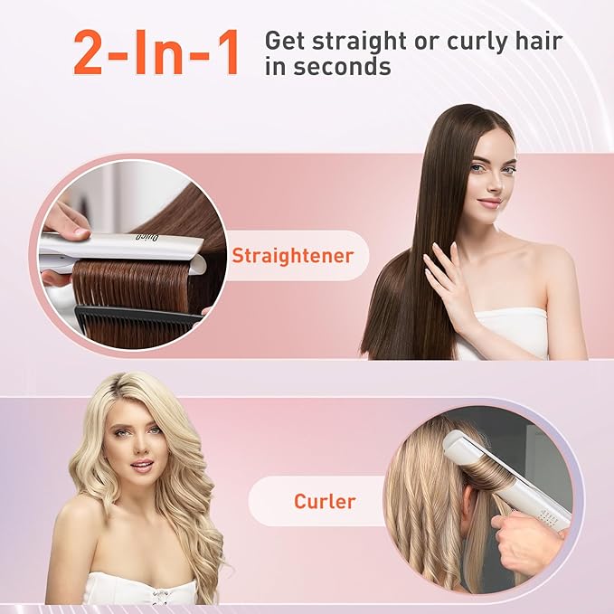 Quico Upgrade Hair Straightener, 100-240V Dual Voltage Travel Hair Straightener and Curler with 15s Heat Up, Professional Negative Ion Ceramic Flat Iron for Less Frizz, 5 Temp & Auto Shut-Off