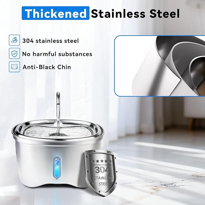 Cat Water Fountain Stainless Steel, 120oz/3.5l Water Fountains for Cats Indoor, Automatic Silent Pump, Easy Clean Water Bowl, with Replacement Filters, Unique Cat-Shaped Design