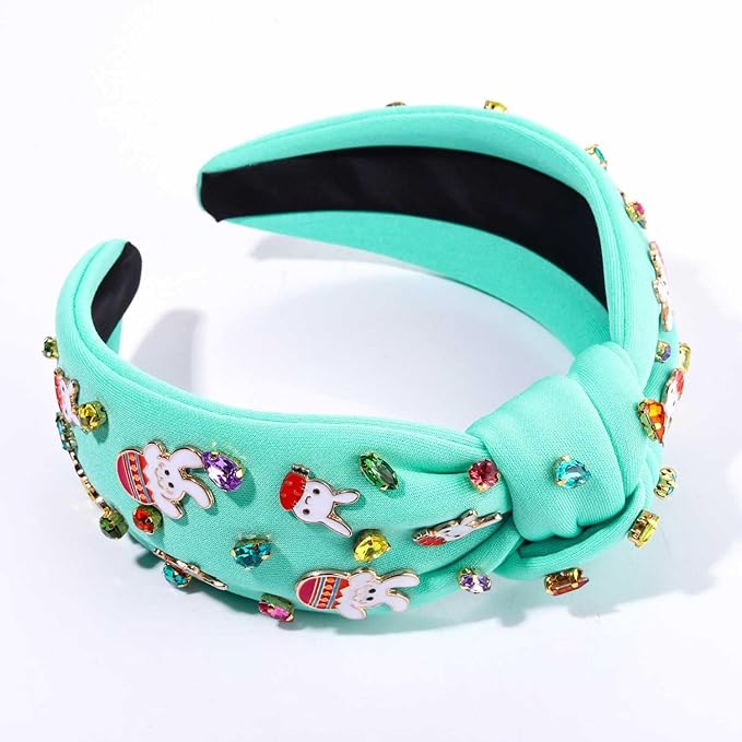 mokkia Easter Headbands Beaded Rabbit Bunny Headband for Women Pink Spring Knotted Headband Easter Hair Accessories Gifts