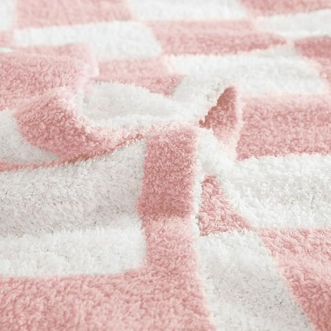 Soft Checkered Throw Blanket for Couch-Cozy Warm Knitted Blankets | Lightweight Fluffy Decor for Boys & Girls, Sofa, Chair, Bed, 30x40in,Pink