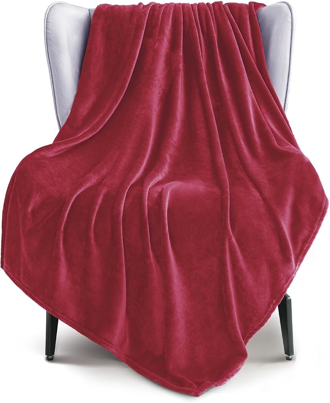 Exclusivo Mezcla Soft Large Fleece Throw Blanket for Couch, Deep Red | 50x70 Inches, Double-Sided Brushed Flannel, Lightweight Plush Cozy Blanket for Home Decor, All Season, Machine Washable