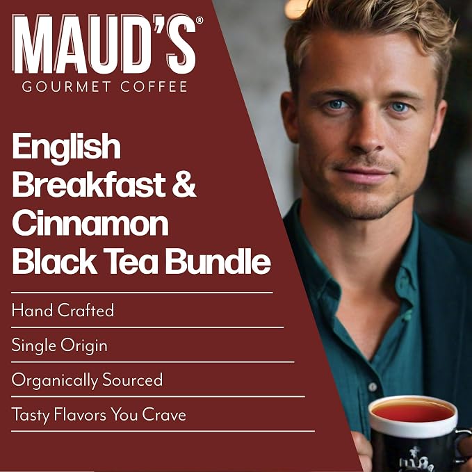Maud's Organic Cinnamon Black Tea & Organic English Breakfast Black Tea Pods Bundle, 46 ct, Single Serve Tea Pods – 100% Gourmet Blended Tea Leaves, Compatible with Keurig K Cups Maker
