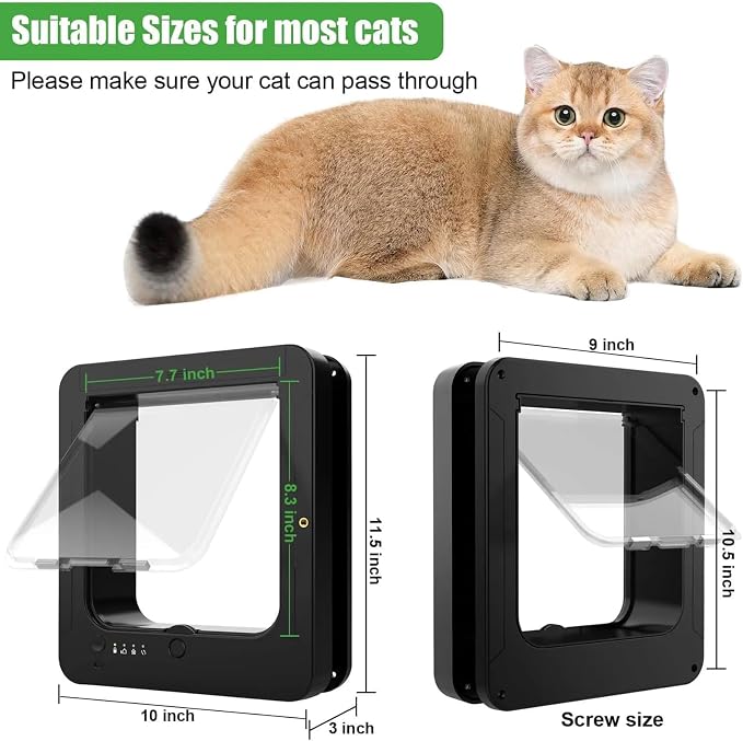 Microchip Cat Flap 11.5" x 10", Automatic RFID Pet Door with 2 Collar Sensors & Remote Control, 4-Way Locking Weatherproof Smart Cat Door for Small Dogs White