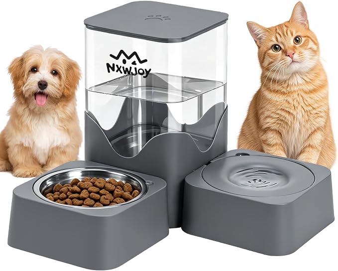 Automatic Dog Water Dispenser Gravity | 2 in 1 Gravity Cat Food Dispenser with 180 Degree Rotatable, Pet Self Feeding Large Capacity for Small Dogs Puppy Kitten
