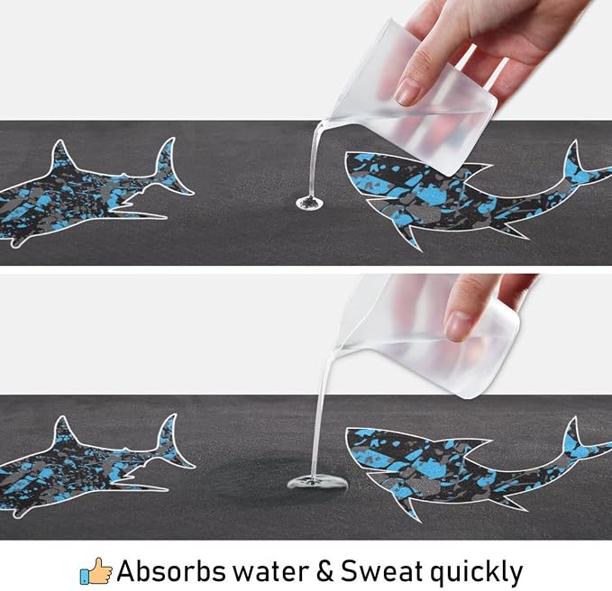 Animal Shark Yoga Mat Towel Non Slip Soft Sweat Absorbent Hot Yoga Mat Towel, for Hot Yoga, Pilates and Workout-73 x 27 Inch