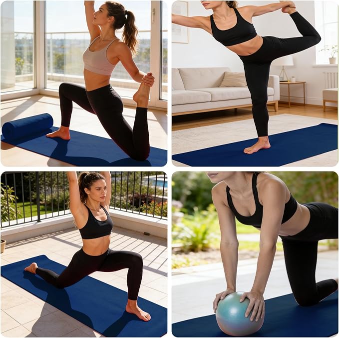 3 Pack Hot Yoga Towels with Plum Blossom Grip Dots, Non Slip Yoga Mat Towel, Super Absorbent Soft Suede Microfiber Mat Cover for Hot Yoga, Pilates, Bikram & Workout, 24" x 72", Navy Blue