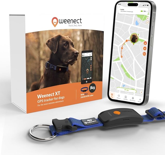 Weenect Dog XT - NEW GPS Collar for Dogs | XL Antenna | Waterproof | Ultra-Durable Integrated Julius-K9 Collar | Subscription Required
