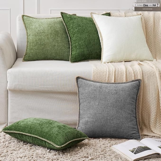 MIULEE Decorative Euro Sham Pillow Covers 24x24 Inch Dark Gray 2 Pack | Farmhouse Throw Pillow Covers with Stitched Edge, Soft Chenille Cushion Cases, for Couch Sofa Bed Living Room Home Decor