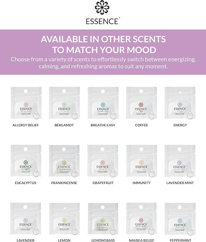 Essence Wearable Aromatherapy Nasal Diffuser – Lavender Essential Oil Nose Ring Silicone Inhaler for Stress & Mood Support - Made in USA & Travel-Friendly
