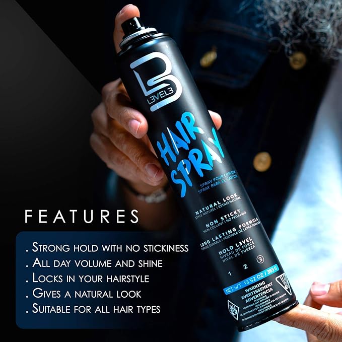 L3 - Level 3 Hair Gel & Hair Spray Kit - Super Strong Hold - Flake Free - Long Lasting Shine - Great for Men and Women - Strong Hold Hair Spray (Hair Gel & Hair Spray)