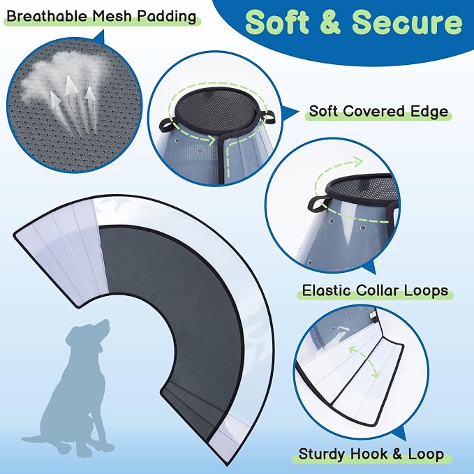 BARKLESS Transparent Dog Cone to Stop Licking Wounds, Soft E Collar, XXL