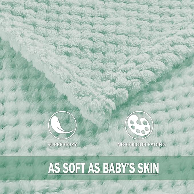 Exclusivo Mezcla Soft Waffle Fleece Bed Blanket King Size, Mint Green | Lightweight Plush Blanket for Bed, Bedroom, Cozy Flannel with Waffle Texture, Stylish Home Decor, All Season, 104x90 Inches