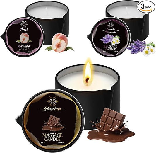 3 Pack Low Temperature Massage Candle & Lotion Candle Set, Soy Wax with Jojoba & Shea Butter, Melts into Moisturizing Skin Oil for Home Spa & Relaxation, 2.35 oz - 3 Scents