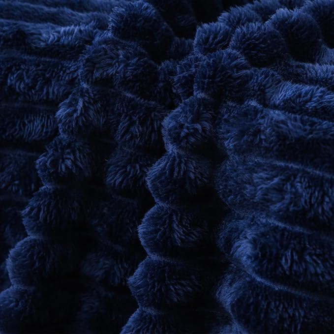 Navy Blue Fleece Throw Blanket 60”×80” for Couch Sofa Livingroom | Super Soft Cozy Plush Microfiber Flannel Bed Blanket Striped Design Lightweight Home Decor Gifts for Adults Mom Women