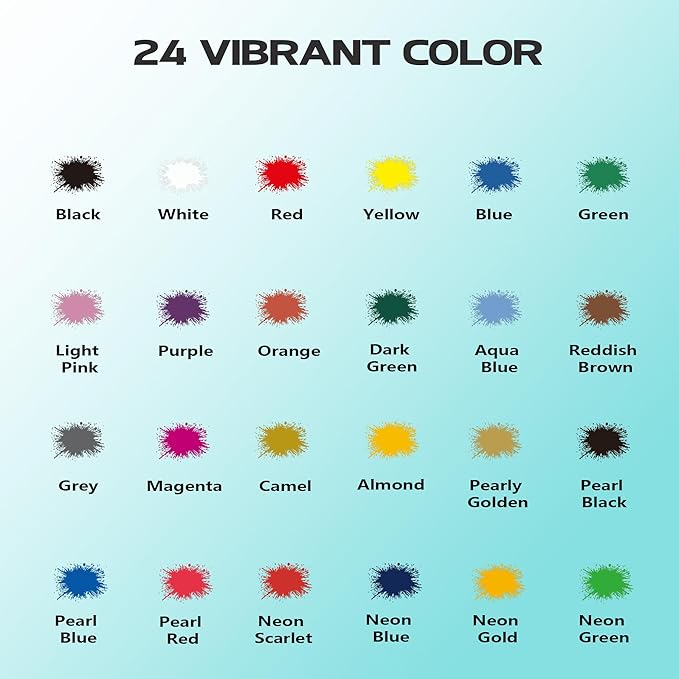 Airbrush Paint 24 Colors, Ready to Spray Airbrush Paint Set, Water-Based Acrylic Air Brush Paints for Metal, Plastic Models, Canvas, Wood, 0.67 Fl Oz/20ml